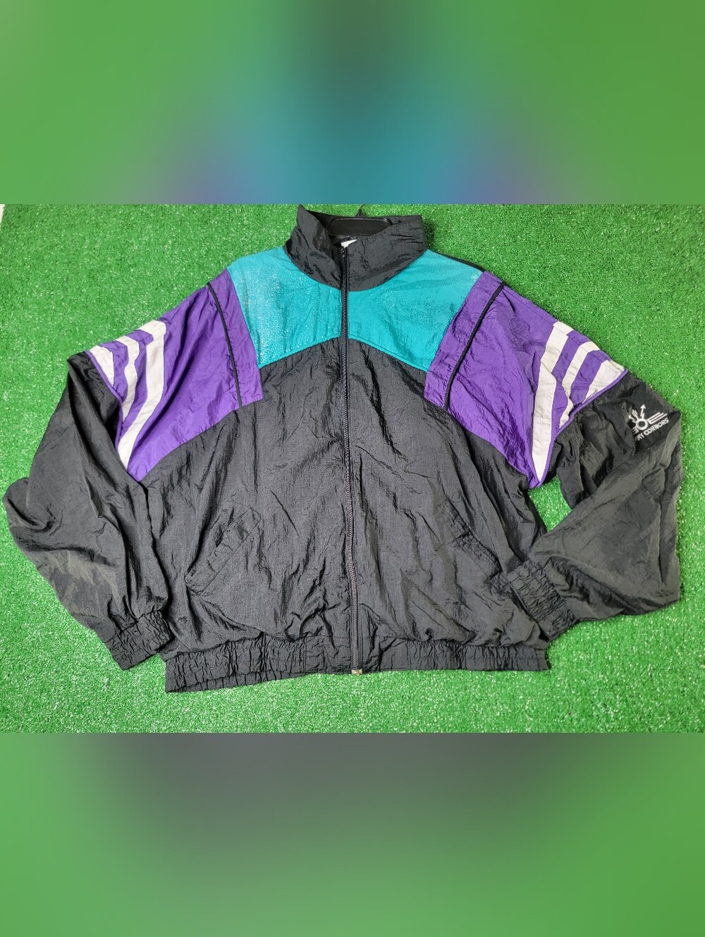 Vintage 80s/90s Jimmy Connors Colorblock Nylon Windbreaker Jacket Size XXL Black